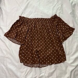 Maurices Burnt Orange Off-Shoulder Blouse with White Dots